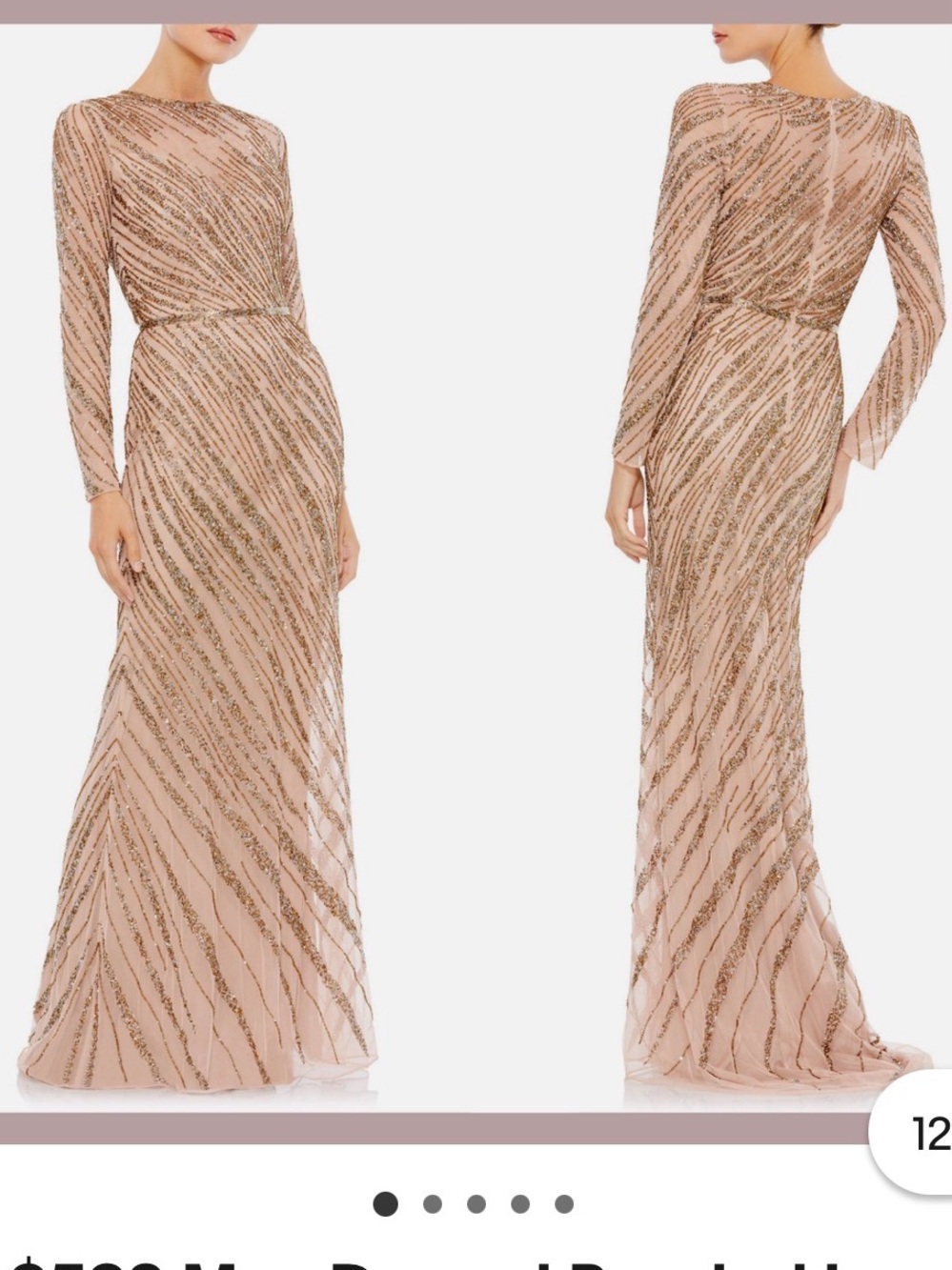 Mac Duggal Mocha Beaded Long-Sleeve Column Gown
